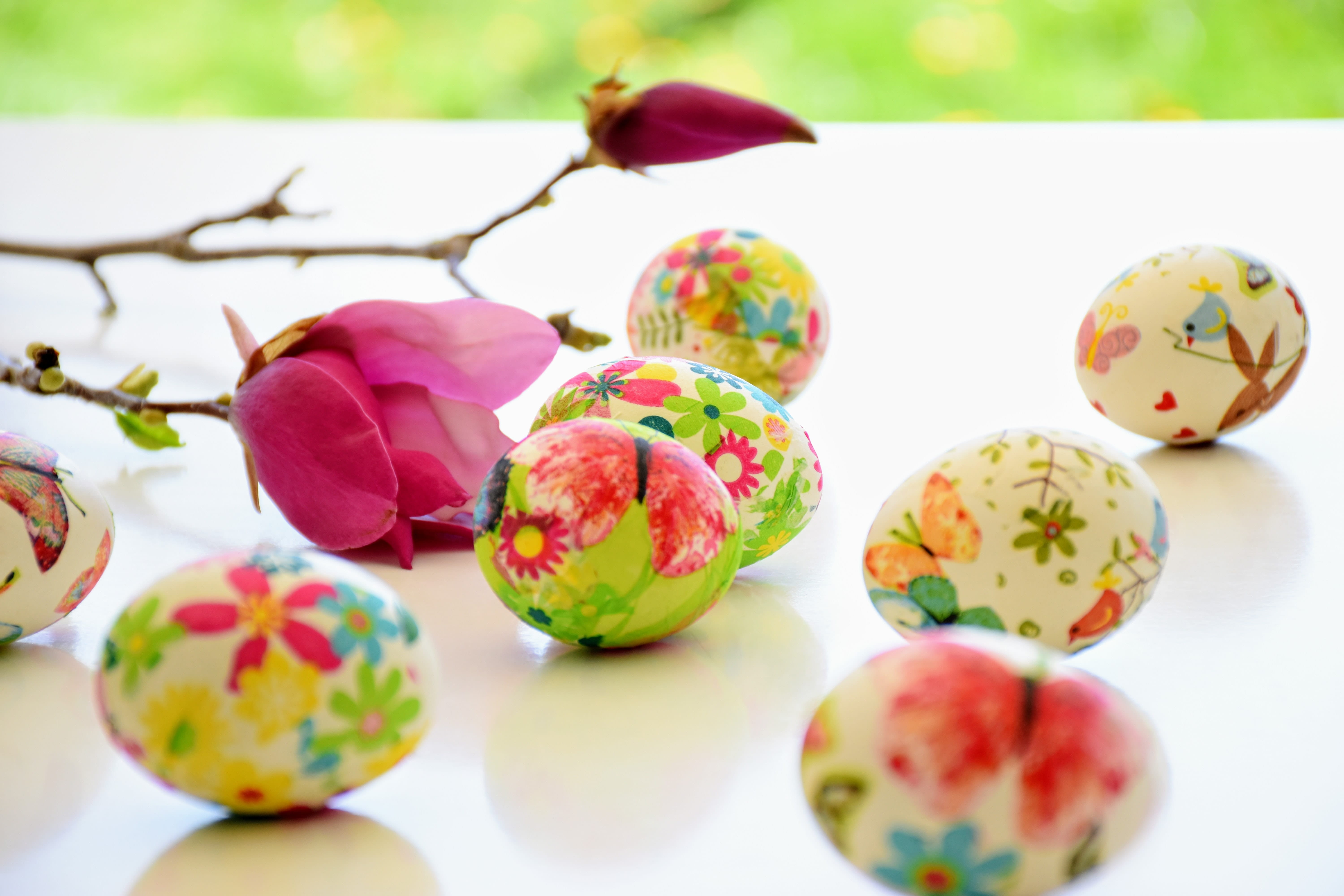Colorful red and green easter eggs